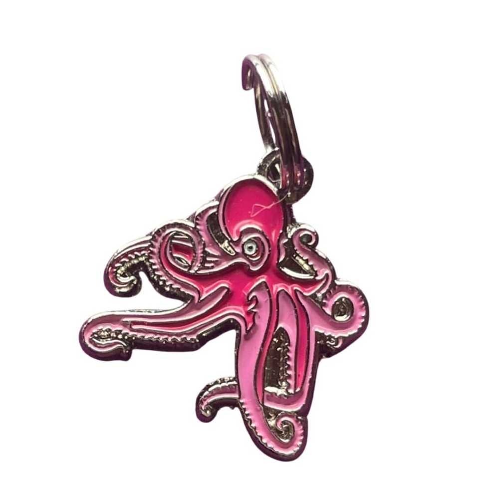 Pink Octopus Charm Enamel Sea Life Pendant Silver Tone Nautical Zipper Pull